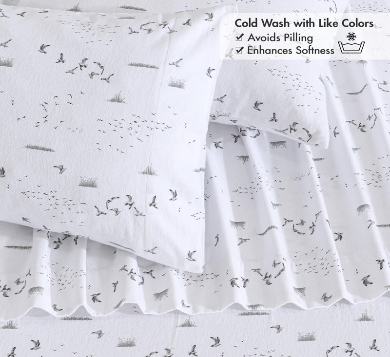 RUVANTI Flannel Sheets King Size - 100% Cotton Double Brushed King Bed Sheets Set - Deep Pockets 16 Inches - All Seasons Breathable & Extra Soft - Warm & Cozy, 4 Piece, Sky Ballet - Image 5