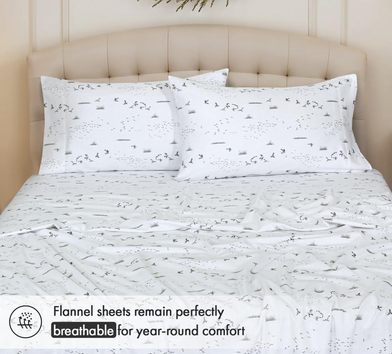RUVANTI Flannel Sheets King Size - 100% Cotton Double Brushed King Bed Sheets Set - Deep Pockets 16 Inches - All Seasons Breathable & Extra Soft - Warm & Cozy, 4 Piece, Sky Ballet - Image 4