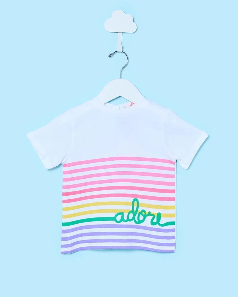 REDTAG Infant Girls Multi Stripe Printed T-Shirt