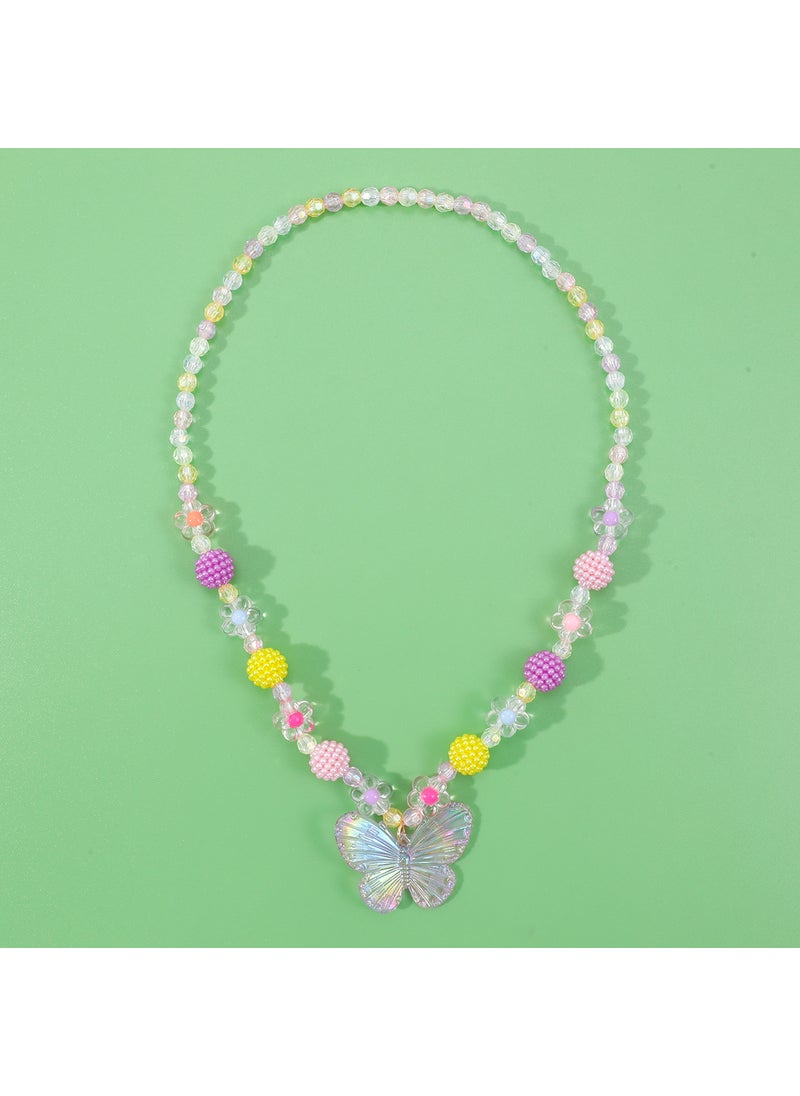 Generic - Children Acrylic Flower Butterfly Necklace Set Fresh Sweet Princess Hand Chain Girls Floral Beaded Cute Style Butterfly necklace YYXL0345 - Image 1