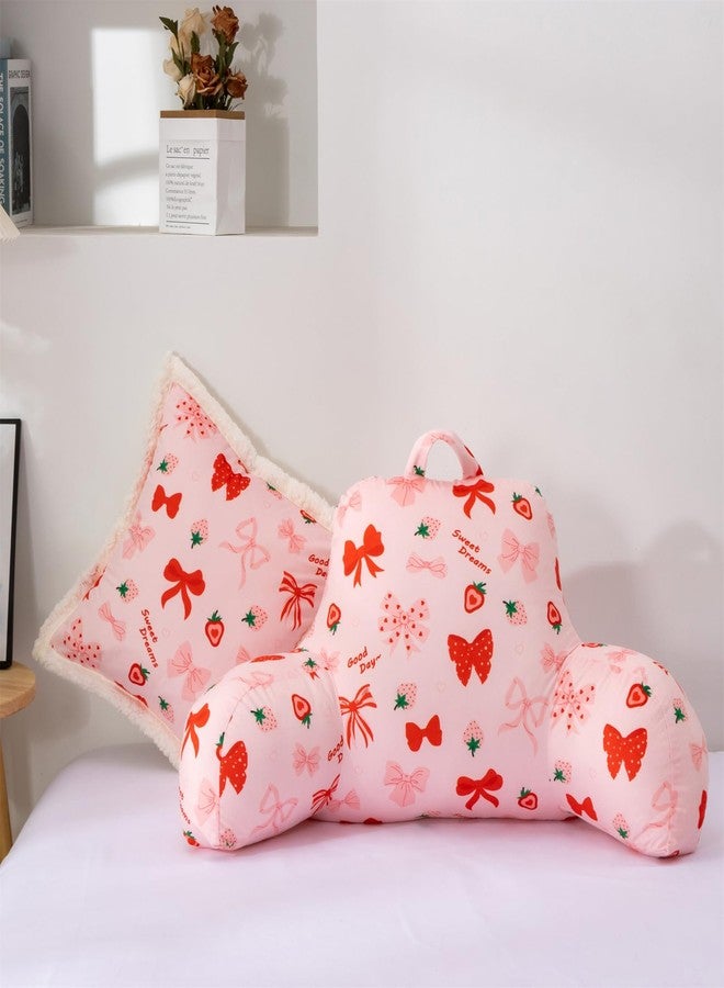 Aimuan Reading Pillow Bed Rest Wedge Backrest Pillow Red Bow Cute Ribbon Bowknot Printed Collections with Arms Sitting in Bed Blush - Image 1