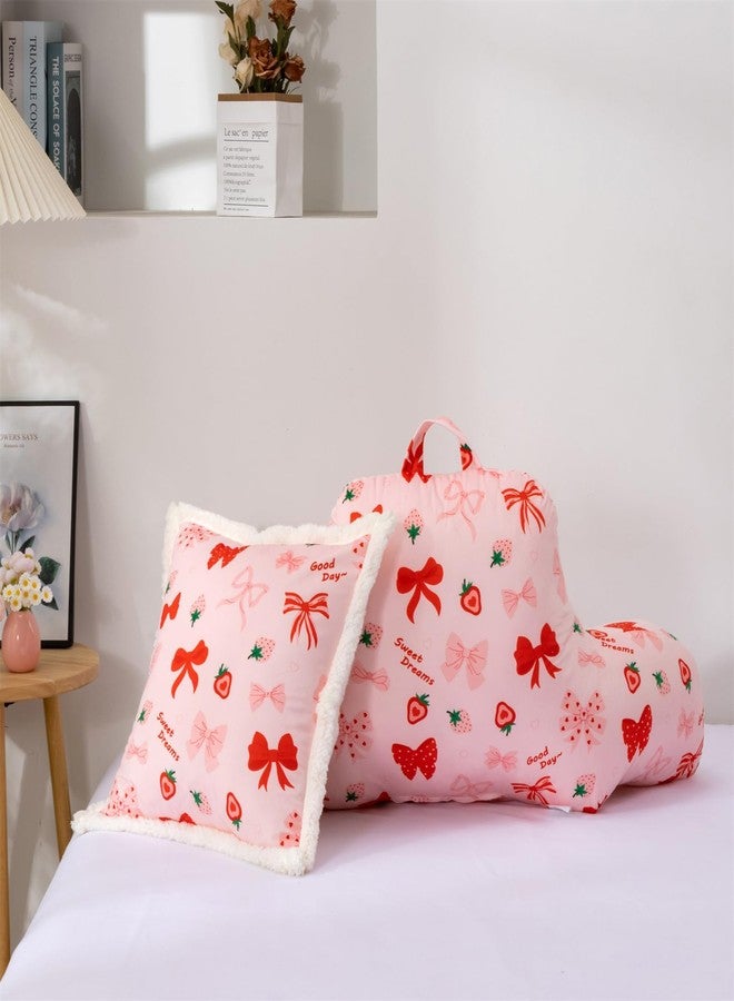 Aimuan Reading Pillow Bed Rest Wedge Backrest Pillow Red Bow Cute Ribbon Bowknot Printed Collections with Arms Sitting in Bed Blush - Image 2