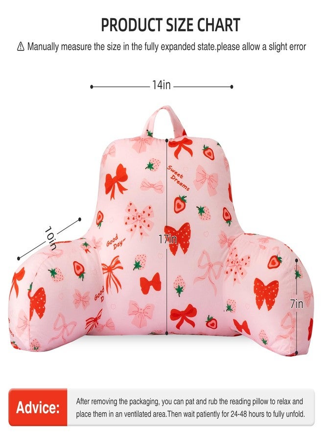 Aimuan Reading Pillow Bed Rest Wedge Backrest Pillow Red Bow Cute Ribbon Bowknot Printed Collections with Arms Sitting in Bed Blush - Image 3