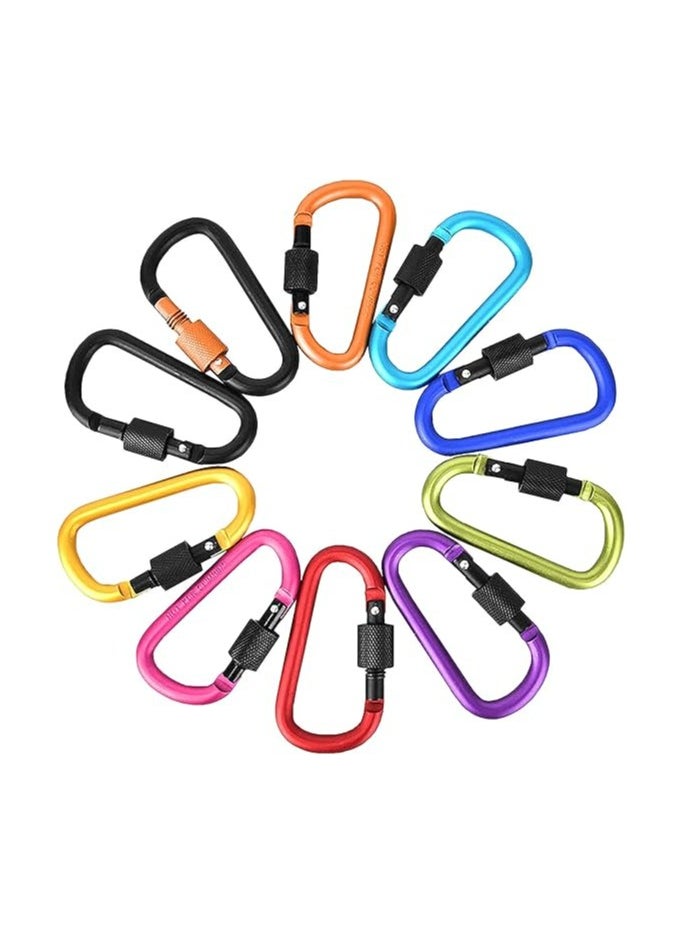 Oasisgalore 10PCS 3-Inch Locking Carabiner Clips - D-Shape Aluminum Snap Hooks for Outdoor Use  - Image 1