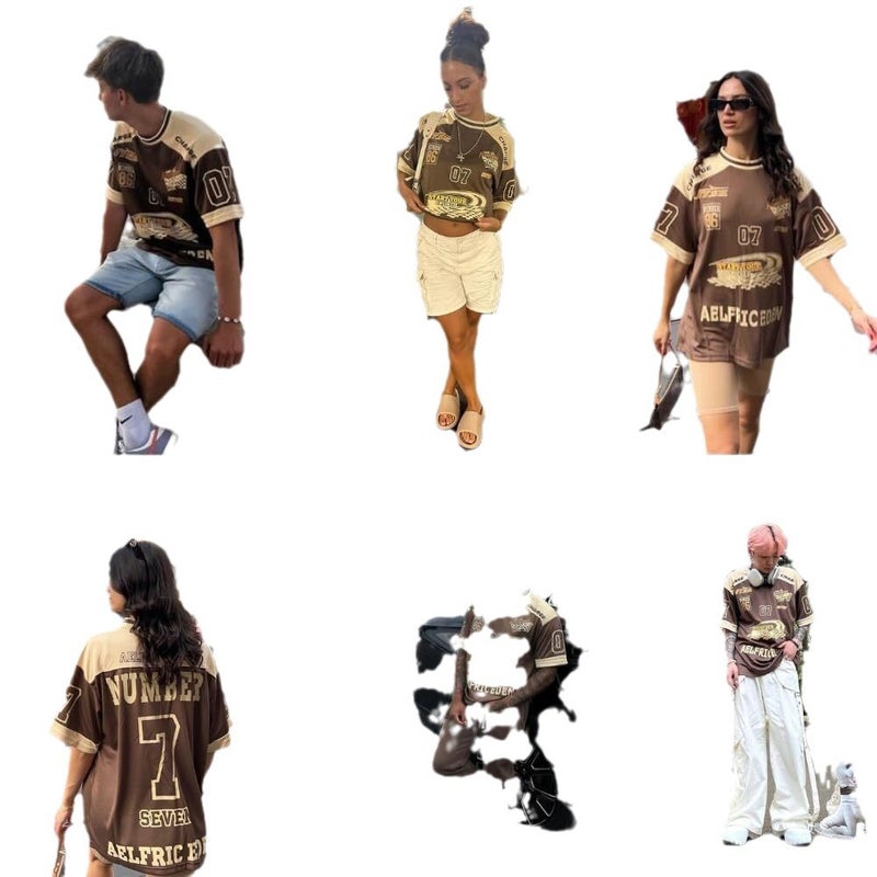 Aelfric Eden 90 S Oversized T-Shirt Neutral Graffiti Knitted Printed Casual T-Shirt Street - Image 5