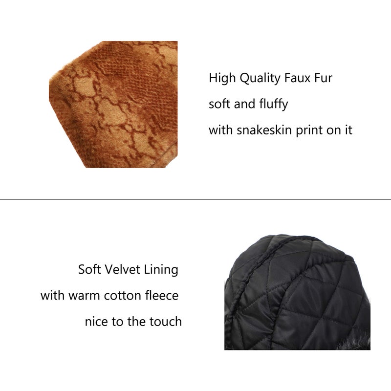 LA CARRIE Women's Snakeskin Print Faux Fur Bucket Hat Winter Warmer Fisherman Cap (Camel) - Image 2