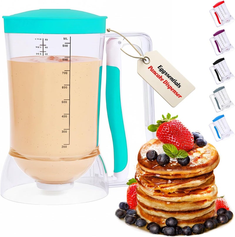 Eggssentials Pancake Dispenser for Batter - Pancake Mix Dispenser Cupcakes, and Muffins – Precision, Mess Free – Cake Mix Dispenser Bottle for Baking & Griddle - Teal Color - Image 1