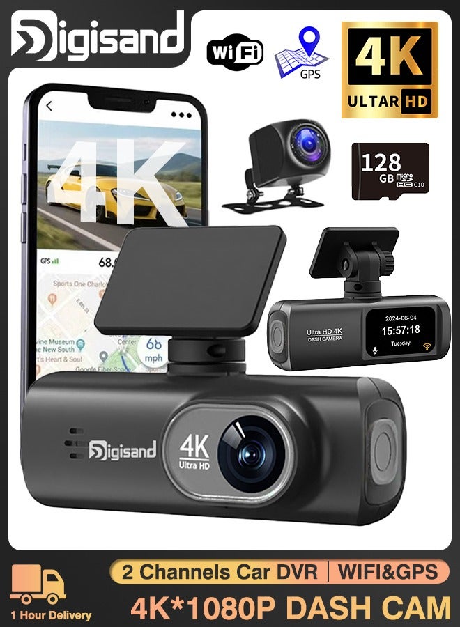 ديقيساند UHD 4K مسجل السيارة ، تنطبق على الجبهة الخلفية المزدوجة 3840*2160P عدسة الكاميرا الخلفية ، المدمج في واي فاي الاستشعار ، مع نظام تحديد المواقع سيارة دفر مسجل فيديو - Image 2