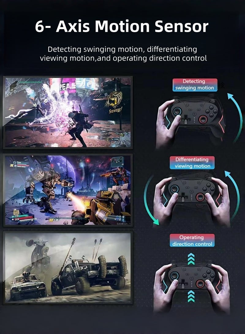 CoolRabbie Wireless Gaming Controller for Nintendo Switch 2/Switch/Switch Lite/Switch OLED/PC/Steam Deck/iOS/Android, Wireless Switch Pro Controller with 2 back buttons, Hall Effect Joystick Gamepad, 3-level TURBO adjustable(blue&red) - Image 4