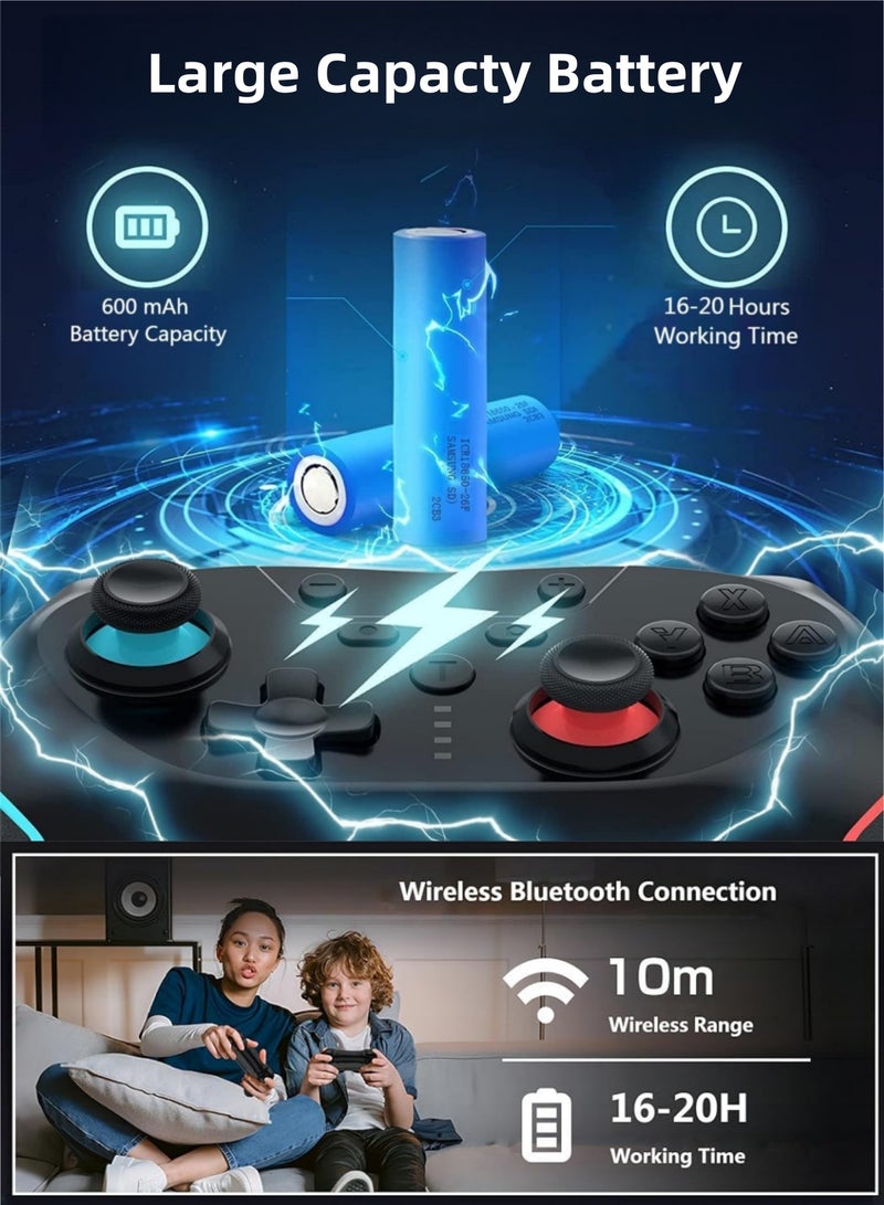CoolRabbie Wireless Gaming Controller for Nintendo Switch 2/Switch/Switch Lite/Switch OLED/PC/Steam Deck/iOS/Android, Wireless Switch Pro Controller with 2 back buttons, Hall Effect Joystick Gamepad, 3-level TURBO adjustable(blue&red) - Image 2