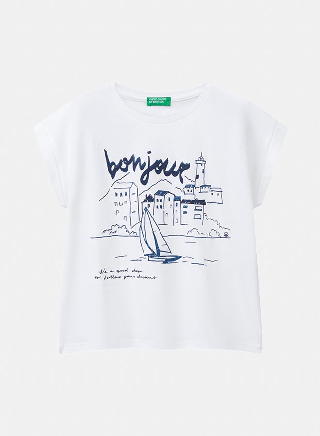 بينيتون تي شيرت Boxy Fit بريق بطبعة - Image 1