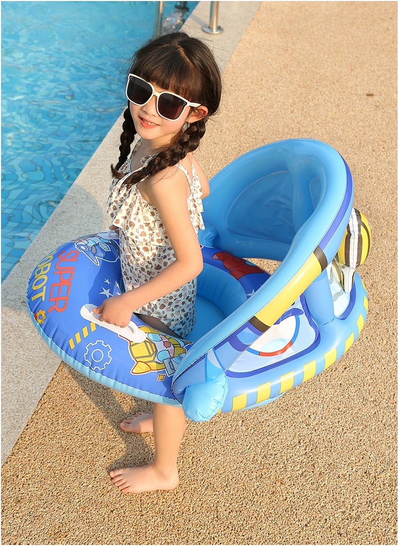 Swimming Pool Float for Kids, Inflatable Swimming Ring with Sun Canopy, Baby Pool Float with Safety Seat and Handle for Toddler 1-4 Years Old  (Blue Robot)