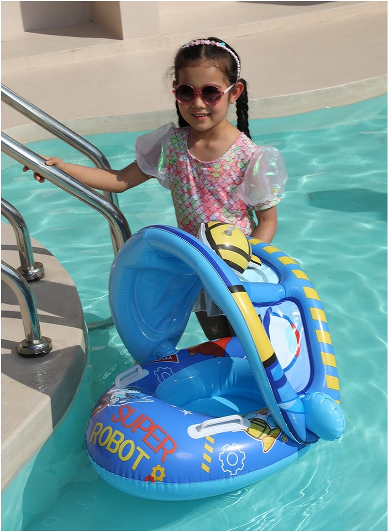 Swimming Pool Float for Kids, Inflatable Swimming Ring with Sun Canopy, Baby Pool Float with Safety Seat and Handle for Toddler 1-4 Years Old  (Blue Robot)
