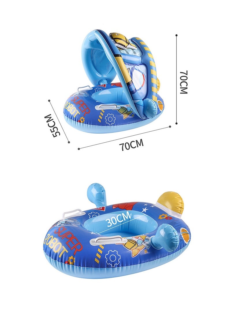 Swimming Pool Float for Kids, Inflatable Swimming Ring with Sun Canopy, Baby Pool Float with Safety Seat and Handle for Toddler 1-4 Years Old  (Blue Robot)
