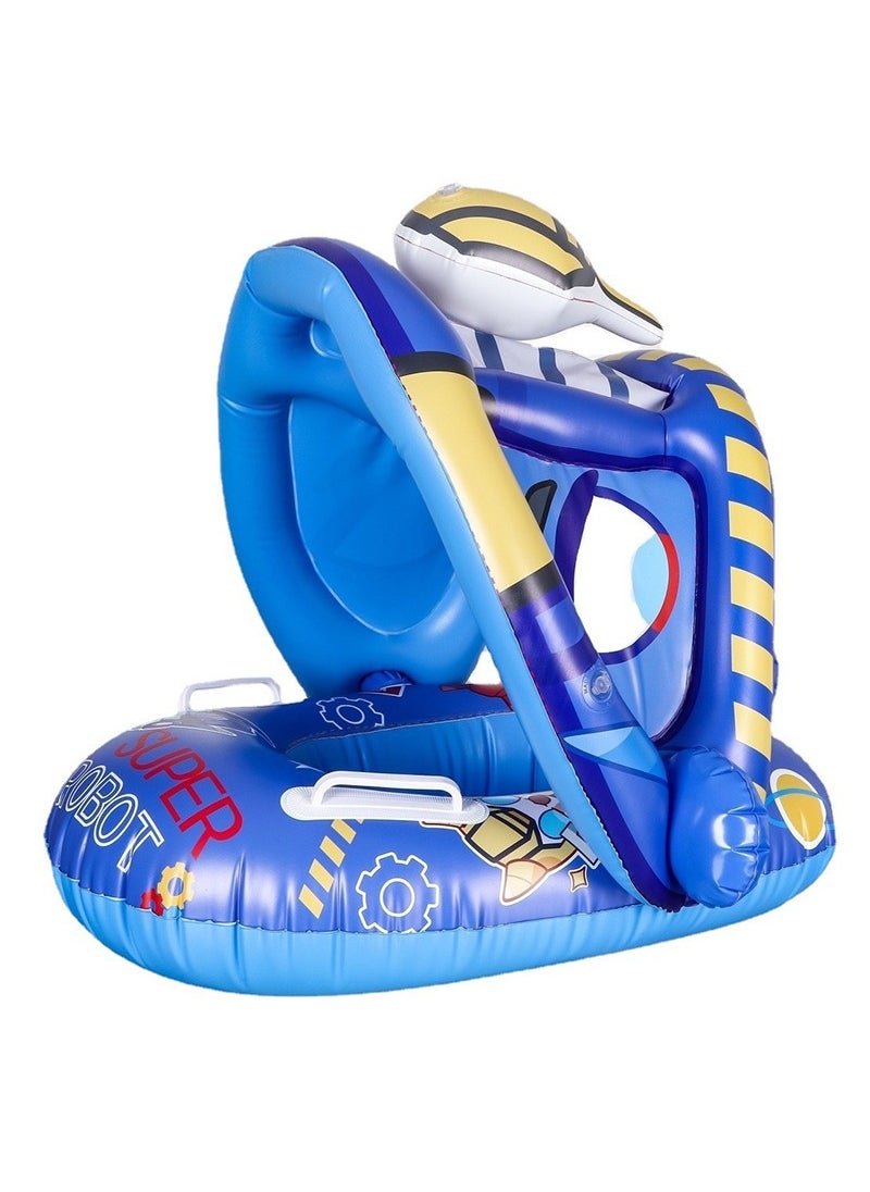 Swimming Pool Float for Kids, Inflatable Swimming Ring with Sun Canopy, Baby Pool Float with Safety Seat and Handle for Toddler 1-4 Years Old  (Blue Robot)