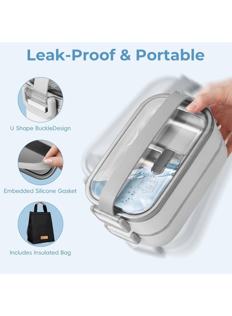 Adando Stainless Steel Lunch Box: 2100ml 3 Layers 304 Microwave Safe Leakproof Bento Box - 5 Compartments Stackable Bento Lunch Box for Adults Students Office School Picnic (White, 3 Layer) - Image 5