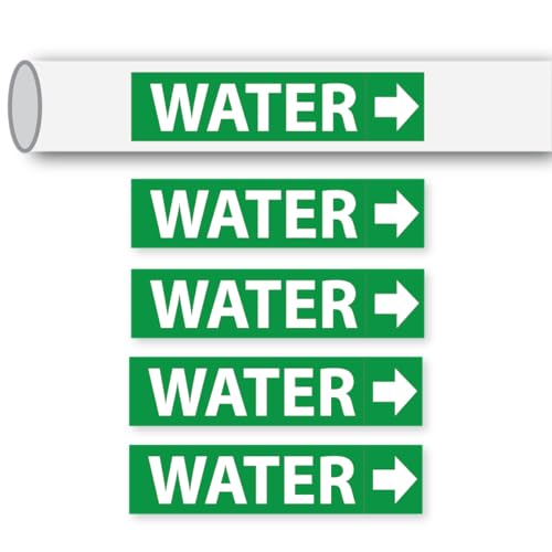 Wrapco (5 Pack) Water Pipe Markers Label Stickers with Arrows for Water Lines 8.5 x 2 inch – Pipe Identification Tags for Domestic Cold, Grey, and Hot Water Systems - Image 1