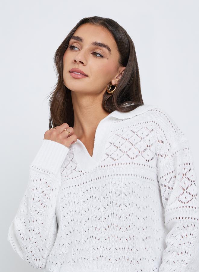 Styli White Knit Long Sleeve Top - Image 1