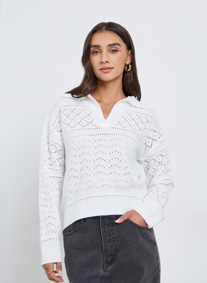 Styli White Knit Long Sleeve Top - Image 3