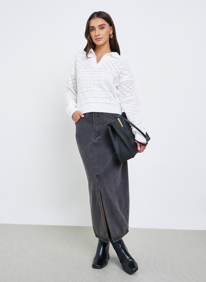 Styli White Knit Long Sleeve Top - Image 2