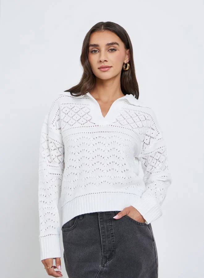 Styli White Knit Long Sleeve Top