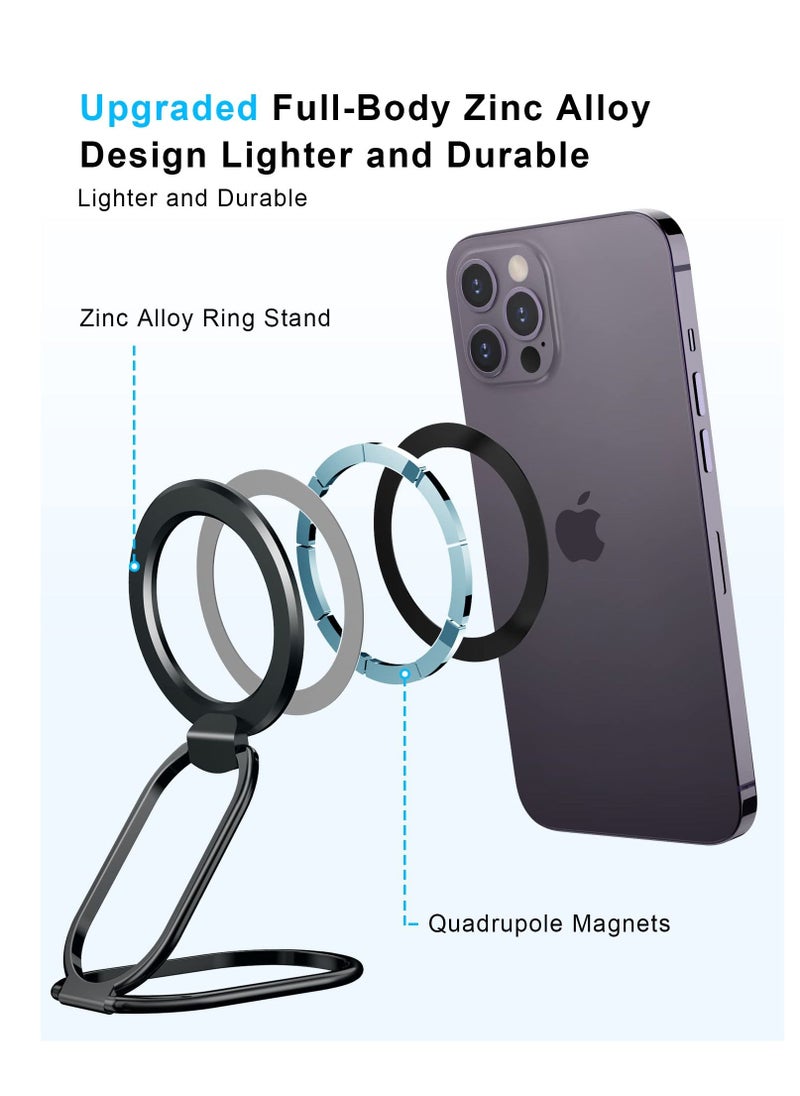 Y&D Mag Safe Phone Ring Holder 360 Degree Rotation Metal Finger Grip Adjustable Magnetic Kickstand and Removable Compatible with Wireless Charging for iPhone 15 14 13 12 Series Black  - Image 3