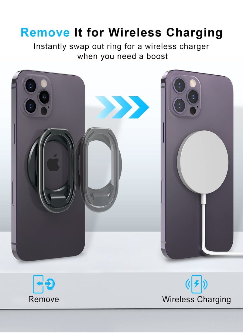Y&D Mag Safe Phone Ring Holder 360 Degree Rotation Metal Finger Grip Adjustable Magnetic Kickstand and Removable Compatible with Wireless Charging for iPhone 15 14 13 12 Series Black  - Image 4