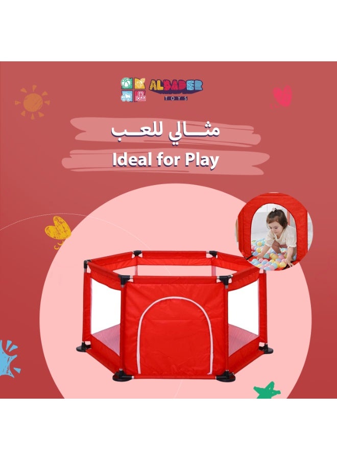 ALBADER Kids Playpen Circular with Strong Steel Base, Includes 50 Colorful Balls, Safe and Spacious Design for Crawling and Playing, Durable Non-Slip Frame, Front Zipper Door, Breathable Mesh Sides, High-Quality Fabric, Fun Ball Pool for Indoor Play - Image 4