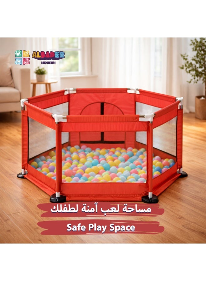 ALBADER Kids Playpen Circular with Strong Steel Base, Includes 50 Colorful Balls, Safe and Spacious Design for Crawling and Playing, Durable Non-Slip Frame, Front Zipper Door, Breathable Mesh Sides, High-Quality Fabric, Fun Ball Pool for Indoor Play - Image 5