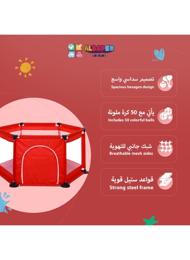 ALBADER Kids Playpen Circular with Strong Steel Base, Includes 50 Colorful Balls, Safe and Spacious Design for Crawling and Playing, Durable Non-Slip Frame, Front Zipper Door, Breathable Mesh Sides, High-Quality Fabric, Fun Ball Pool for Indoor Play - Image 3