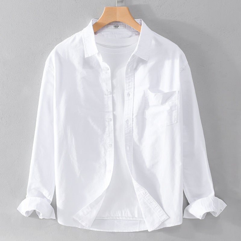 Shirt Men'S Summer Solid Color Simple Linen Thin Breathable Shirt Japanese All-Match Casual Handsome Long-Sleeved Top - Image 1