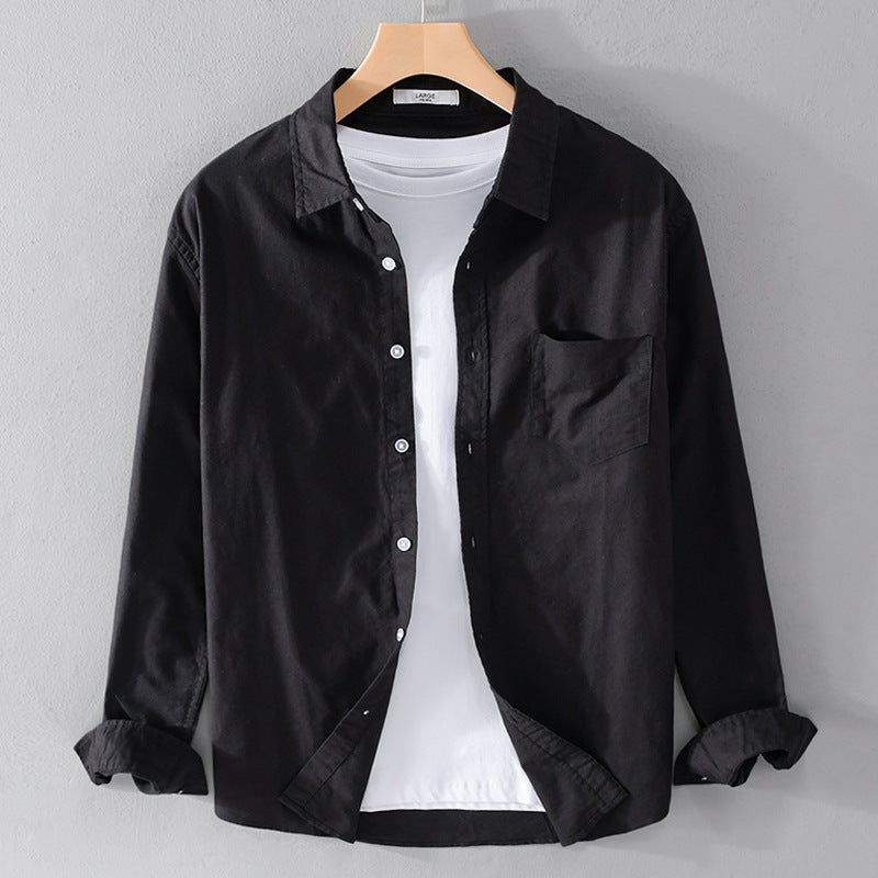 Shirt Men'S Summer Solid Color Simple Linen Thin Breathable Shirt Japanese All-Match Casual Handsome Long-Sleeved Top - Image 5