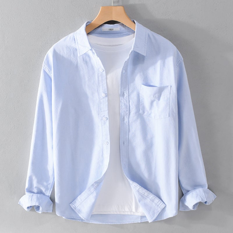 Shirt Men'S Summer Solid Color Simple Linen Thin Breathable Shirt Japanese All-Match Casual Handsome Long-Sleeved Top - Image 3
