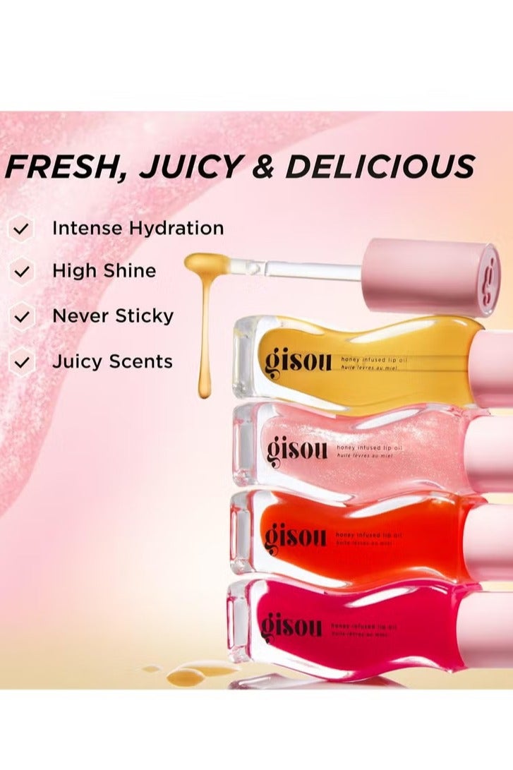Gisou Honey Infused Hydrating Lip Oil, Nourishing Lip Moisturizer for Dry Lips, High Shine, Smooth Finish, Clear Pink Shimmer Shade, Fresh Watermelon Scent, Watermelon Sugar, 8ml - Image 2