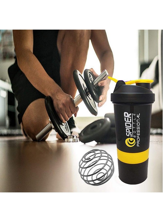 TRUE INDIAN Gym Shaker Spider 500ml with 2 Storage Extra Compartment for Gym Yellow Black Protein Shaker Blender Bottle for Whey Protein Mix, Cycling, Gym Water Bottle with Stainless Steel Blender Ball - Image 4
