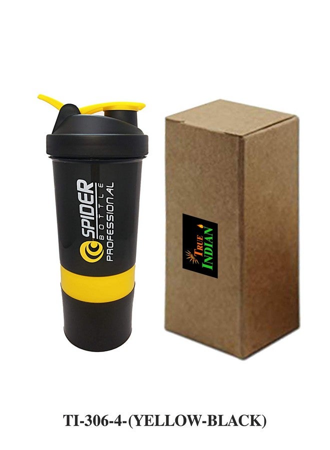 TRUE INDIAN Gym Shaker Spider 500ml with 2 Storage Extra Compartment for Gym Yellow Black Protein Shaker Blender Bottle for Whey Protein Mix, Cycling, Gym Water Bottle with Stainless Steel Blender Ball - Image 5