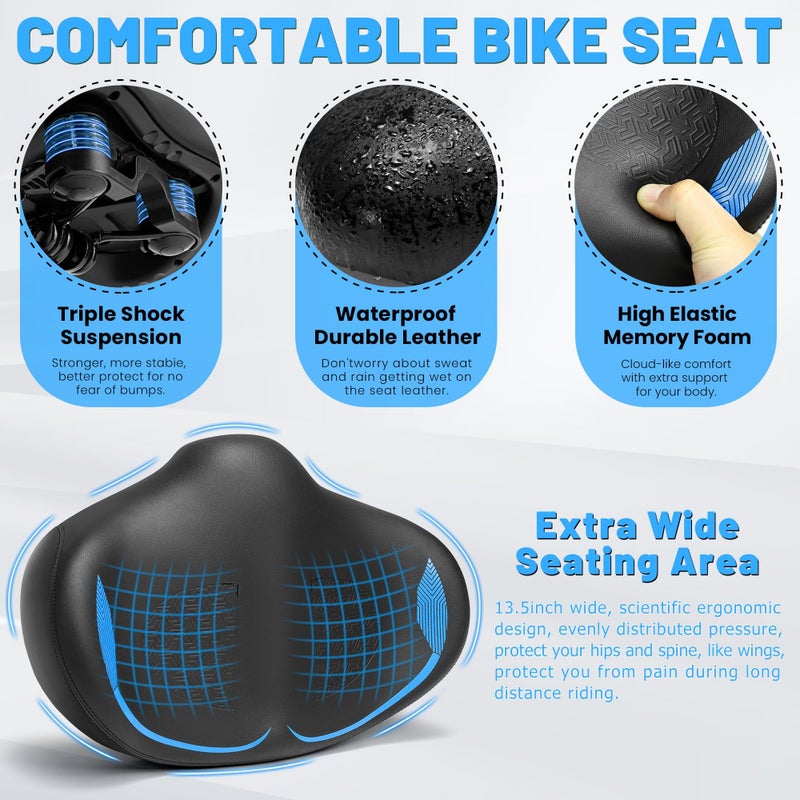 CDYWD Noseless Oversized Bike Seat for Men Women Comfort, Extra Wide Padded Bicycle Seat Cushion, Large Comfortable Bike Saddle for Peloton, Stationary Exercise Bike, Beach Cruiser, City Bike, Ebike - Image 3
