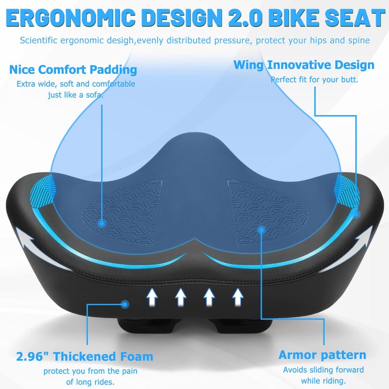 CDYWD Noseless Oversized Bike Seat for Men Women Comfort, Extra Wide Padded Bicycle Seat Cushion, Large Comfortable Bike Saddle for Peloton, Stationary Exercise Bike, Beach Cruiser, City Bike, Ebike - Image 4