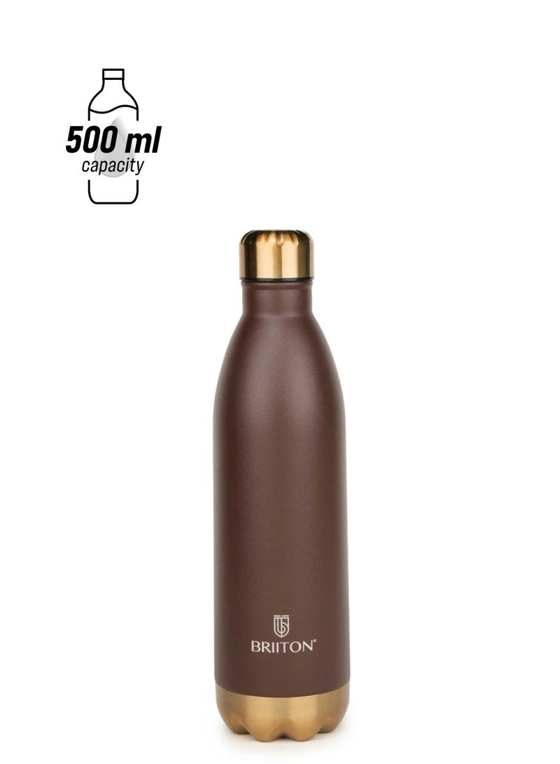 Briiton Flare Cola 500ml Brown Stainless Steel Water Bottle | Copper Coated Vacuum Insulation | Powder Coated | Secure Grip | Leakproof Easy Pour Cap | Hot & Cold Thermos | Aqua Hydro  - Image 1
