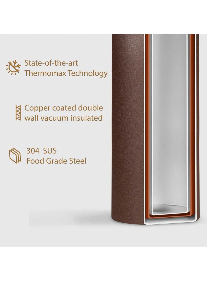 Briiton Flare Cola 500ml Brown Stainless Steel Water Bottle | Copper Coated Vacuum Insulation | Powder Coated | Secure Grip | Leakproof Easy Pour Cap | Hot & Cold Thermos | Aqua Hydro  - Image 2