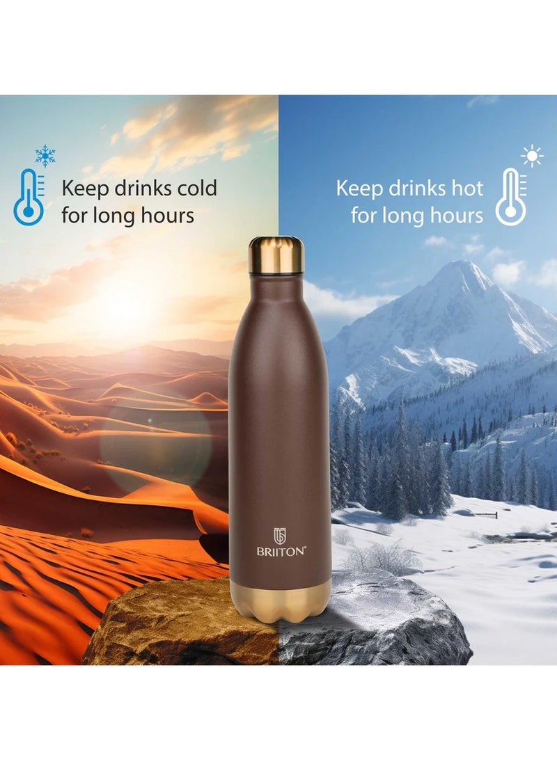 Briiton Flare Cola 500ml Brown Stainless Steel Water Bottle | Copper Coated Vacuum Insulation | Powder Coated | Secure Grip | Leakproof Easy Pour Cap | Hot & Cold Thermos | Aqua Hydro  - Image 3