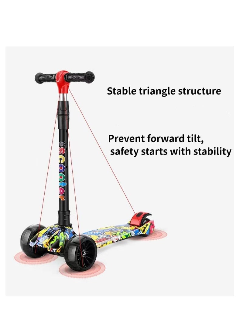 kids scooter three-wheeled scooter foldable and adjustable height graffiti pattern with LED light-up wheels with music, suitable for children aged 2-6  - Image 3