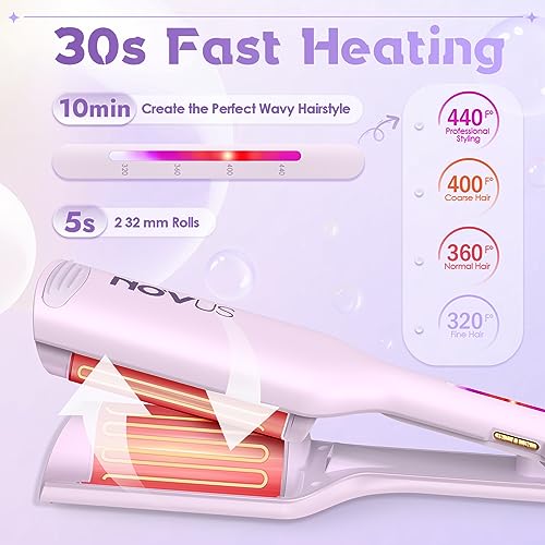 NOVUS Curling Iron Hair Crimper Waver - 1.25 Inch Anti-Scald Waves Curling Wand, Ionic Deep Waver Hair Curler Tool with Ceramic 2 Barrel for All Hair Types, Auto Shutdown Protection - Image 5