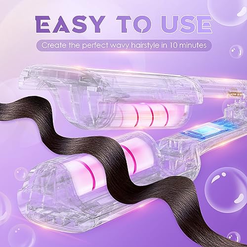 NOVUS Curling Iron Hair Crimper Waver - 1.25 Inch Anti-Scald Waves Curling Wand, Ionic Deep Waver Hair Curler Tool with Ceramic 2 Barrel for All Hair Types, Auto Shutdown Protection - Image 3