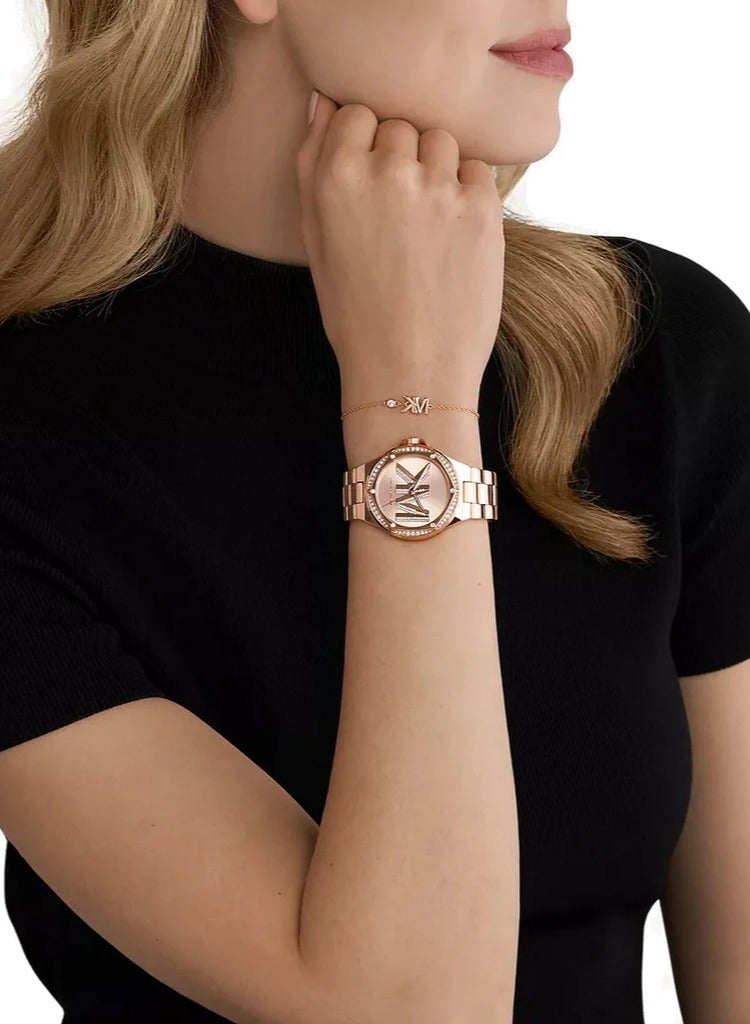 MK Lennox Three Hand Rose Gold Dial Rose Gold Steel Strap Watch For Women - MK1063 - Image 3