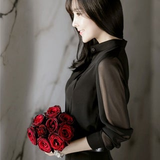 Womens Long Sleeve Sexy Chiffon Blouse 2024 Spring Summer New Korean Style Slimming Black Stand Collar Shirt Black - pzsku/Z09D5783D533D265716A0Z/45/1746233321/1a1e600f-2bac-4c13-9e7c-15ee18fc6d5f