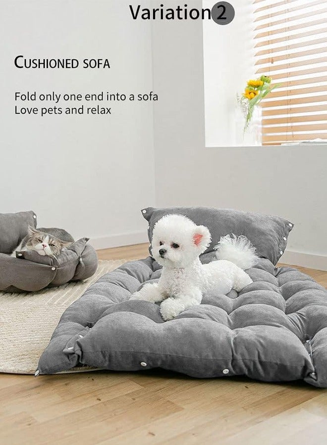 Folding Dog Sofa Bed, 3 in 1 Deformation Pet kennel, Multifunctional Pet Mat, Soft and Comfortable, for Cats and Small, Medium and Large Dogs (Large, Grey) - Image 4
