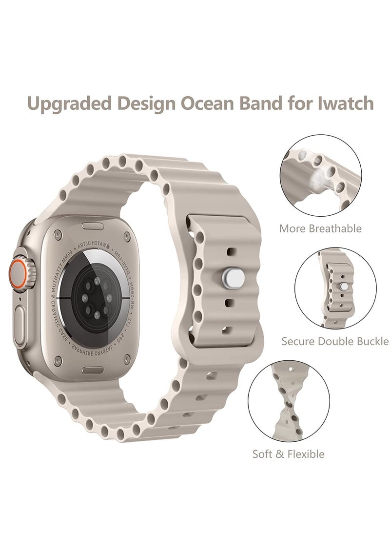 Generic - Compatible for Apple Watch Band 38mm 40mm 41mm 42mm for Men Women, Wave Shaped Silicone Sport Wristband Strap Compatible with iWatch Series 10/9/8/7/6/5/4/3/2/1 SE 2/1 Star Light - Image 1