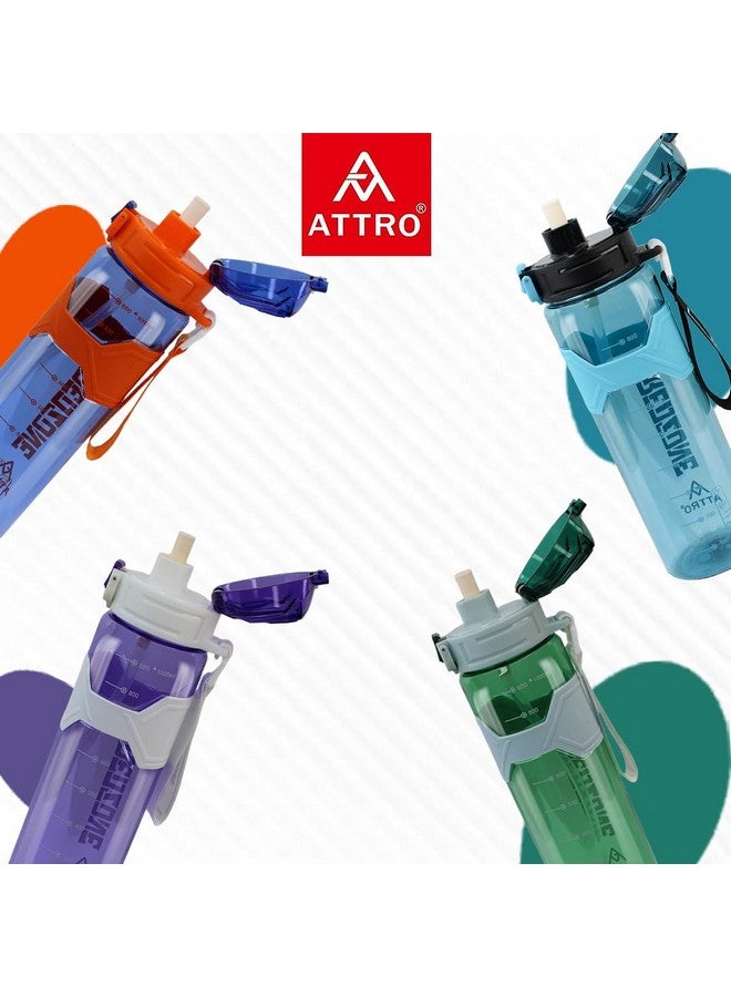 Attro Squad Sports 1000ml Water Bottle with Flip Top Lid, Hand Strap & Straw BPA Free Leak Proof Ideal for Gym Workout, Outdoor, School & Office - Green - Image 4