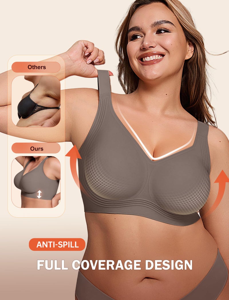 LetsJoli Jelly Bras for Women Push Up Bra Wireless No Underwire Supportive Full Coverage Plus Size for Older Women(Grey,XL) - Image 3